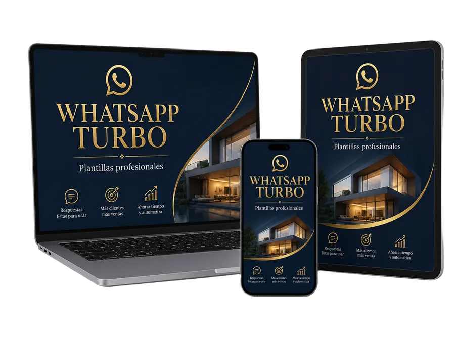 Mockup del bono WhatsApp Turbo en notebook, tablet y celular