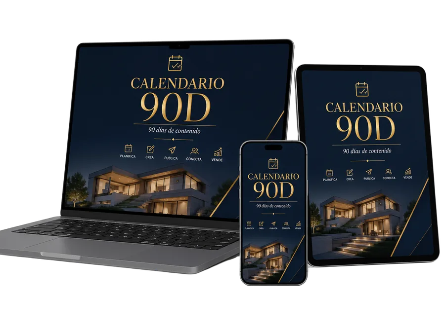 Mockup del bono Calendario 90D en notebook, tablet y celular